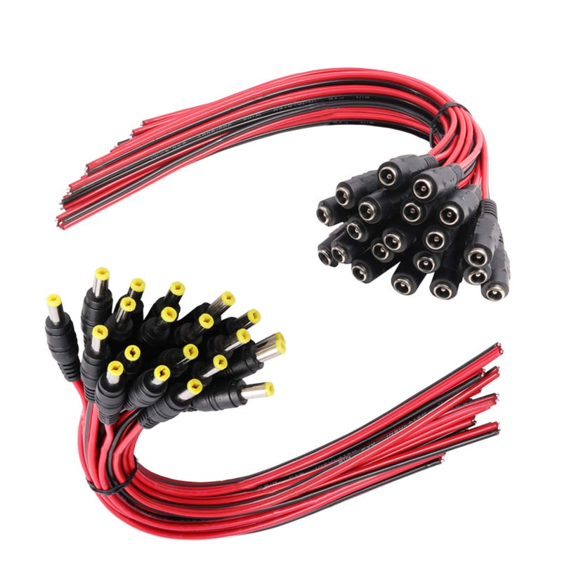 MILAPEAK (Real 18AWG 43x2pcs Copper Strands 20 Pairs DC Power Pigtail Cable, 12V 5A Male & Female Barrel Connectors for CCTV Security Camera and Lighting Power Adapter (2.1mm x 5.5mm, Ultra Thick) - Image 1